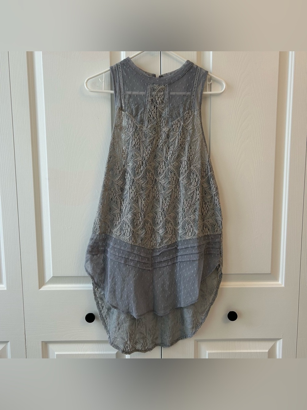 Free People Gray Lace High-Low Tank Top